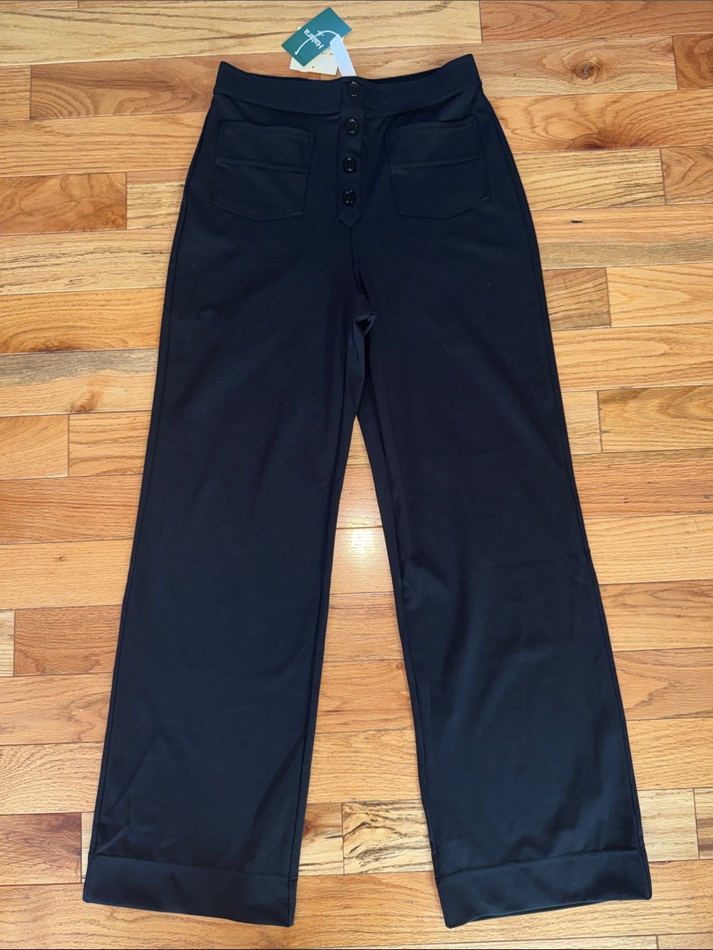 HALARA Black Wide-Leg Button Front Trousers - M Tall
